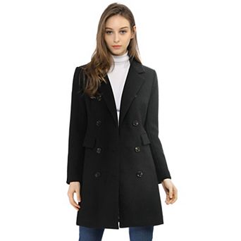 Women's Notched Lapel Collar Double Breasted Mid Length Overcoat