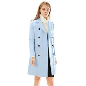 Women's Notched Lapel Collar Double Breasted Mid Length Overcoat