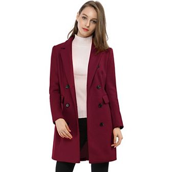 Women's Notched Lapel Collar Double Breasted Mid Length Overcoat