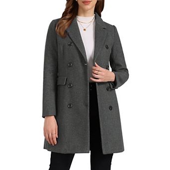 Women's Notched Lapel Collar Double Breasted Mid Length Overcoat