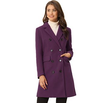 Women's Notched Lapel Collar Double Breasted Mid Length Overcoat