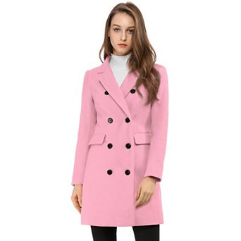 Women's Notched Lapel Collar Double Breasted Mid Length Overcoat