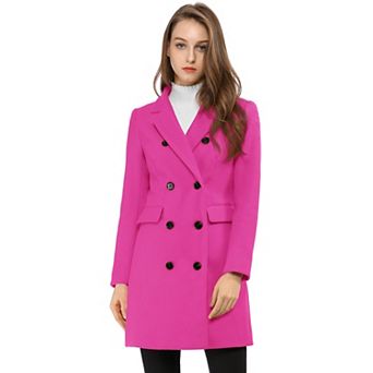 Women's Notched Lapel Collar Double Breasted Mid Length Overcoat