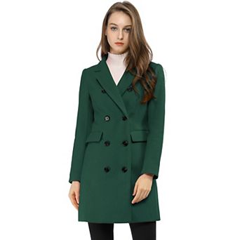 Women's Notched Lapel Collar Double Breasted Mid Length Overcoat