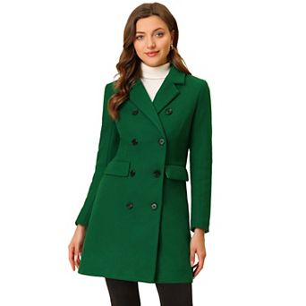 Women's Notched Lapel Collar Double Breasted Mid Length Overcoat
