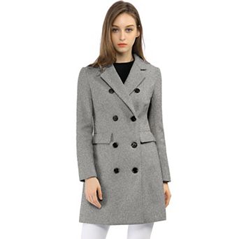 Women's Notched Lapel Collar Double Breasted Mid Length Overcoat