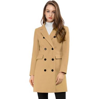 Women's Notched Lapel Collar Double Breasted Mid Length Overcoat