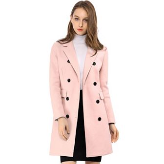Women's Notched Lapel Collar Double Breasted Mid Length Overcoat