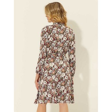 Floral Tie-Shoulder Belted Dress