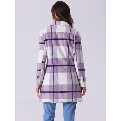 Women's Notched Lapel Long Sleeves Double Breasted Plaids Overcoat