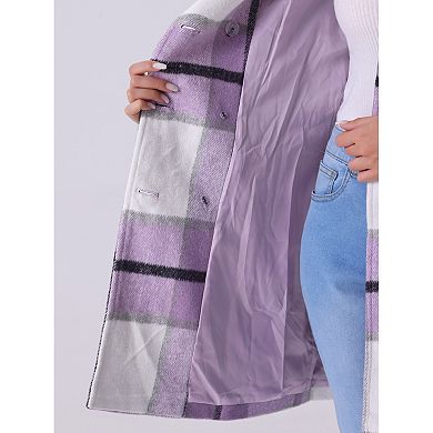 Women's Notched Lapel Long Sleeves Double Breasted Plaids Overcoat