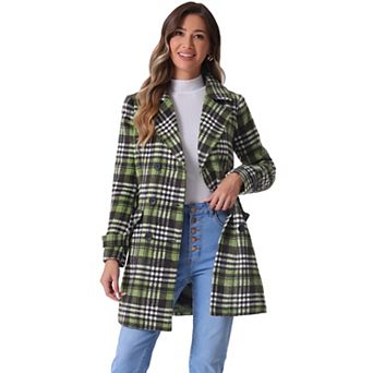 Women's Notched Lapel Long Sleeves Double Breasted Plaids Overcoat