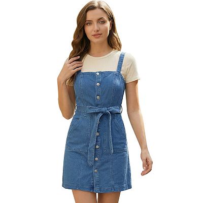 Classic Adjustable Strap A-Line Denim Overall Dress, Blue / 3XL