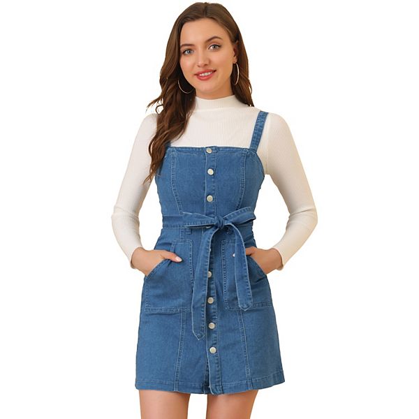 Women's Spring Summer Adjustable Strap A-line Jeans Denim Dress