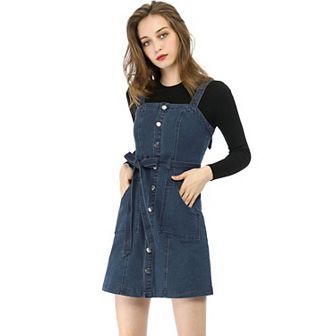 Women's Spring Summer Adjustable Strap A-line Jeans Denim Dress
