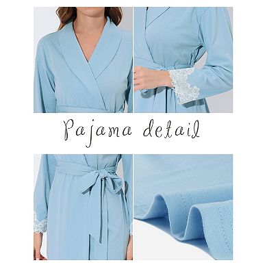 Women's Pajamas Robe Sleepwear Lace Nightgown Tie Waist Lounge Bathrobe