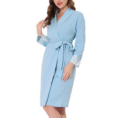 Women's Pajamas Robe Sleepwear Lace Nightgown Tie Waist Lounge Bathrobe