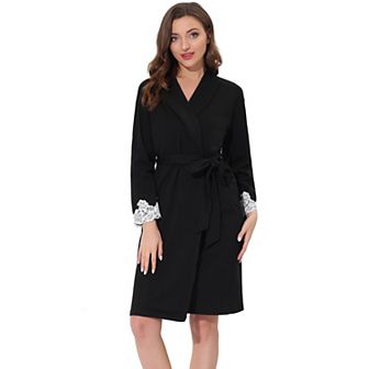 Women's Pajamas Robe Sleepwear Lace Nightgown Tie Waist Lounge Bathrobe