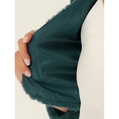 Women's Collarless Long Sleeve Open Front Faux Fur Shrug Cropped Coat