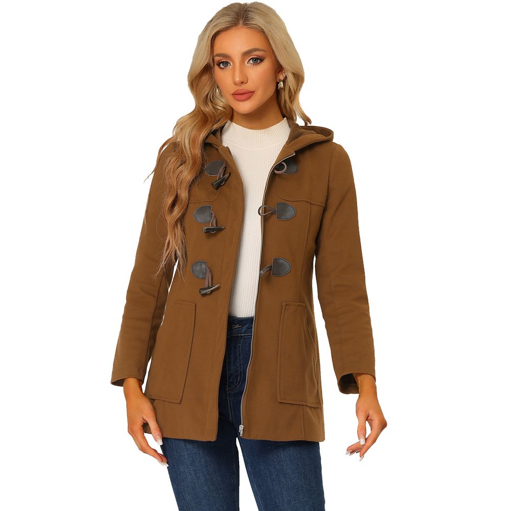 Women's Casual Toggle Duffle Coat Hoodie Zipper Winter Overcoat Jacket