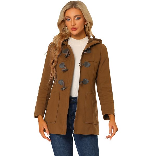 Women's Casual Toggle Duffle Coat Hoodie Zipper Winter Overcoat Jacket