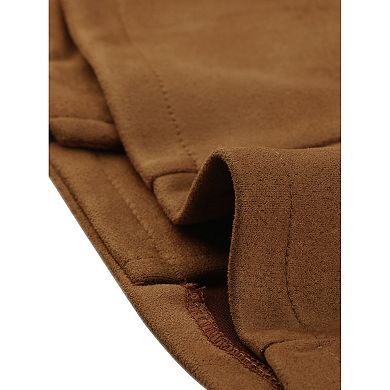 Women's Faux Suede Cropped Jacket Double Breasted Stand Collar Zip Up Long Sleeve Coat