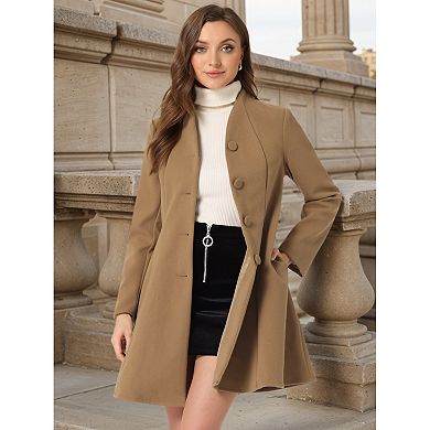 Women's Winter A-Line Long Sleeve Single Breasted Peplum Hem Long Coat