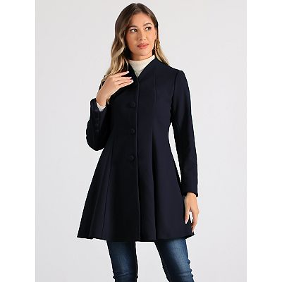 Women s Winter A Line Long Sleeve Single Breasted Peplum Hem Long Coat