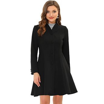 Women's Winter A-Line Long Sleeve Single Breasted Peplum Hem Long Coat