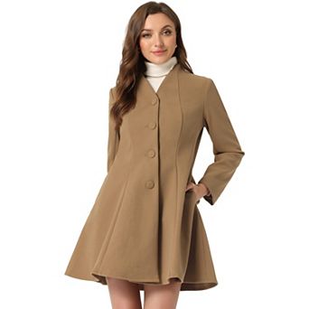 Women's Winter A-Line Long Sleeve Single Breasted Peplum Hem Long Coat