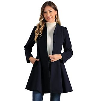 Women's Winter A-Line Long Sleeve Single Breasted Peplum Hem Long Coat