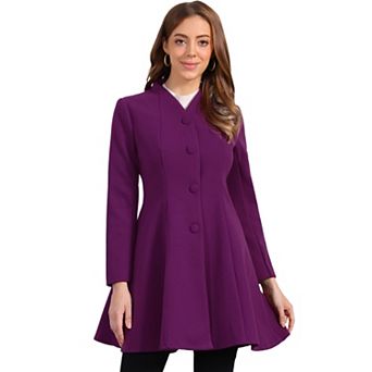 Women's Winter A-Line Long Sleeve Single Breasted Peplum Hem Long Coat