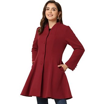 Women's Winter A-Line Long Sleeve Single Breasted Peplum Hem Long Coat