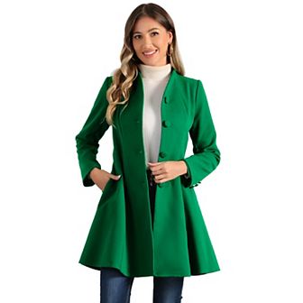 Women's Winter A-Line Long Sleeve Single Breasted Peplum Hem Long Coat