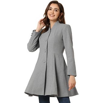 Women's Winter A-Line Long Sleeve Single Breasted Peplum Hem Long Coat