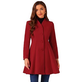 Women's Winter A-Line Long Sleeve Single Breasted Peplum Hem Long Coat
