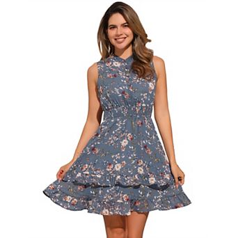 Women's Floral a-Line Smocked Waist Tiered Ruffled Chiffon Mini Dress