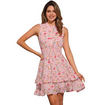 Women's Floral a-Line Smocked Waist Tiered Ruffled Chiffon Mini Dress