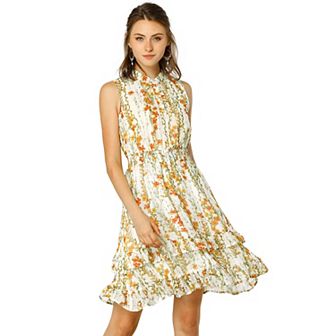 Women's Floral a-Line Smocked Waist Tiered Ruffled Chiffon Mini Dress
