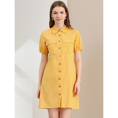 Women's Collared Short Sleeve Safari Pocket Belt Button up Shirt Dress