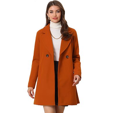Women's Double Breasted Lapel Raglan Long Sleeve Mid Length Overcoat