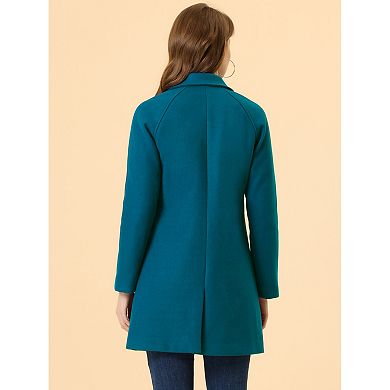 Women's Double Breasted Lapel Raglan Long Sleeve Mid Length Overcoat
