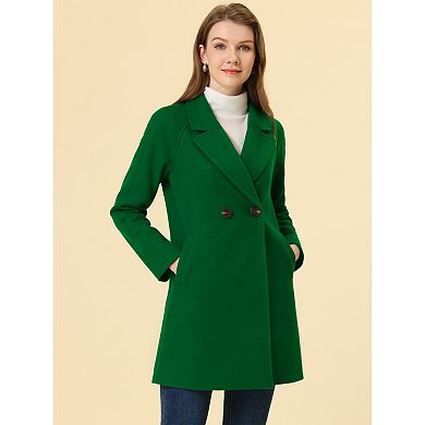 Women's Double Breasted Lapel Raglan Long Sleeve Mid Length Overcoat