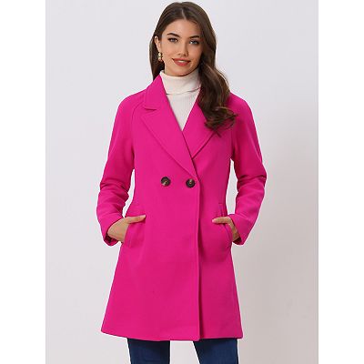 Women's Double Breasted Lapel Raglan Long Sleeve Mid Length Overcoat