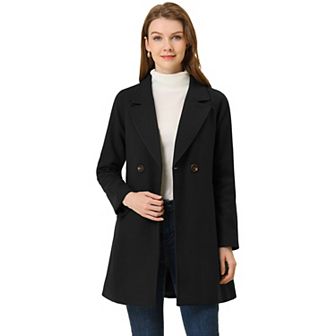 Women's Double Breasted Lapel Raglan Long Sleeve Mid Length Overcoat