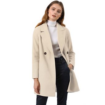 Women's Double Breasted Lapel Raglan Long Sleeve Mid Length Overcoat