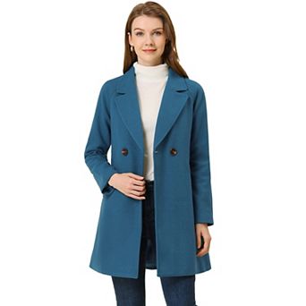 Women's Double Breasted Lapel Raglan Long Sleeve Mid Length Overcoat