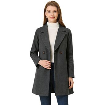 Women's Double Breasted Lapel Raglan Long Sleeve Mid Length Overcoat