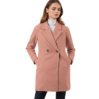 Women's Double Breasted Lapel Raglan Long Sleeve Mid Length Overcoat