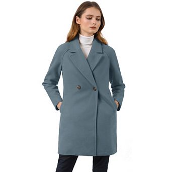 Women's Double Breasted Lapel Raglan Long Sleeve Mid Length Overcoat